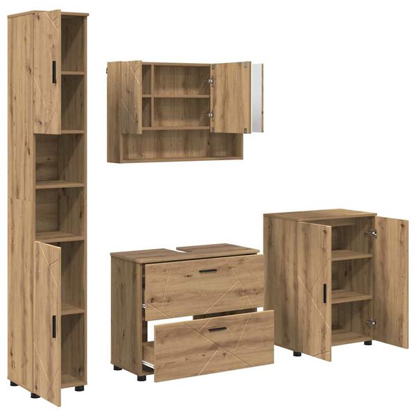 vidaXL Kylpyhuonekalustesetti 4 pcs artesaani tammi Tekninen puu