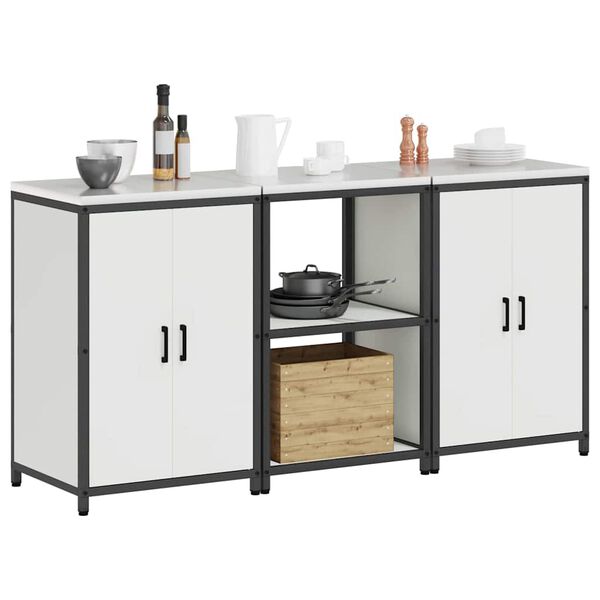 vidaXL Keitti&ouml;n s&auml;ilytyssarja 3 pcs Valkoinen Kylm&auml;valssattu ter&auml;s