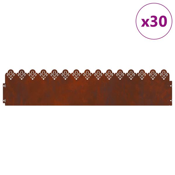 vidaXL Nurmikonreunukset 30 pcs Ruosteinen 103 x 0,05 x 22 cm