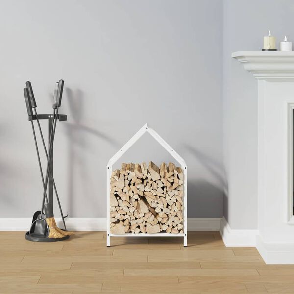 vidaXL Polttopuuteline valkoinen 40x25x60 cm kylm&auml;valssattua ter&auml;st&auml;