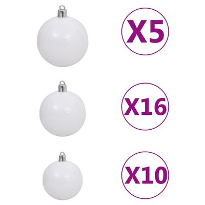 vidaXL Tekojoulukuusi palloilla esivalaistu LED-valot valkoinen 300 cm