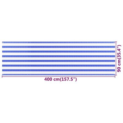 vidaXL Parvekkeen suoja sininen ja valkoinen 90x400 cm HDPE