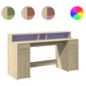 vidaXL Ty&ouml;p&ouml;yt&auml; LED-valoilla Sonoma-tammi 160x55x91 cm tekninen puu