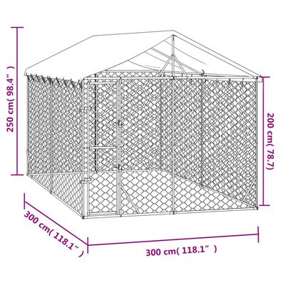 vidaXL Koiran ulkohäkki katolla hopea 3x3x2,5 m galvanoitu teräs