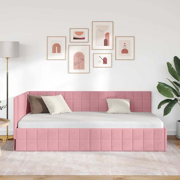 vidaXL Kulmavuoteen runko päätyllä Pinkki 100 cm x 200 cm Sametti