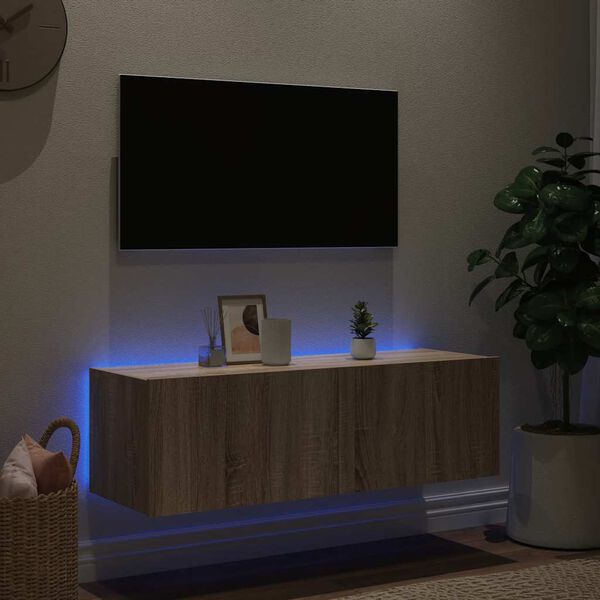 vidaXL TV-sein&auml;kaappi LED-valoilla Sonoma-tammi 100x35x31 cm