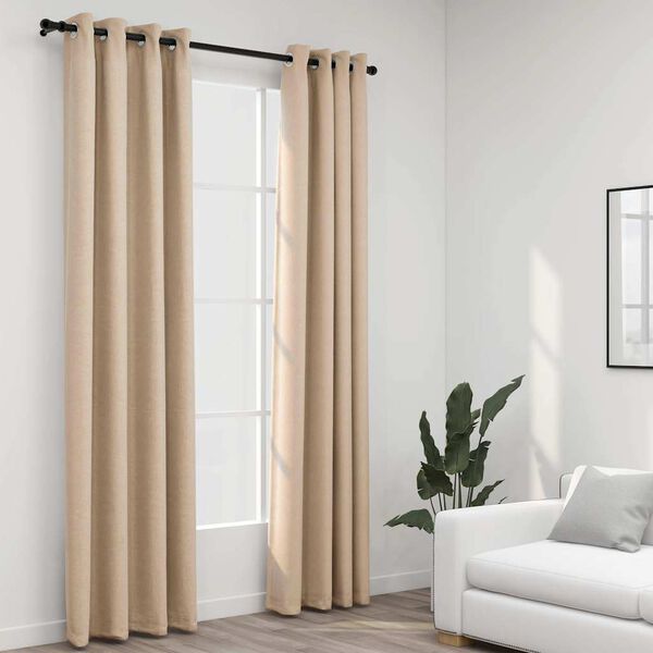 vidaXL Pellavamaiset pimennysverhot renkailla 2 kpl beige 140x245 cm
