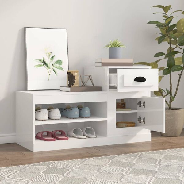 vidaXL Kenk&auml;kaappi korkeakiilto valkoinen 100x42x60 cm tekninen puu