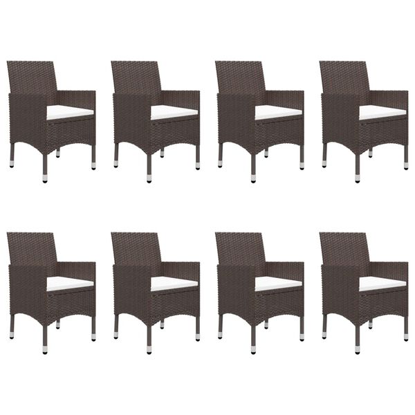 vidaXL 9-osainen Ulkoruokailuryhmä tyynyillä ruskea