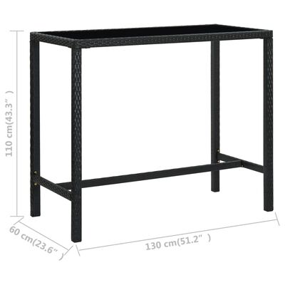 vidaXL Puutarhan baaripöytä musta 130x60x110 cm polyrottinki ja lasi