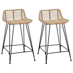 vidaXL Baarijakkara 2 pcs Luonnollinen 44 x 45 x 76 cm Rattan ja Ter&auml;s