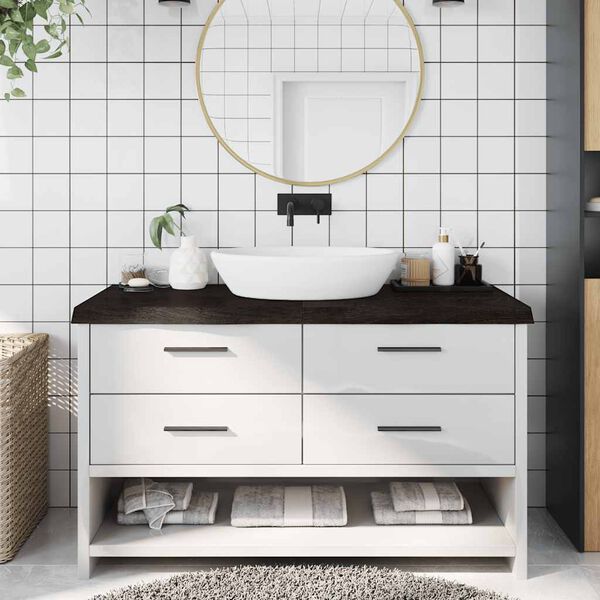 vidaXL Kylpyhuoneen ty&ouml;taso t.ruskea 140x60x(2-6)cm k&auml;sitelty t&auml;yspuu