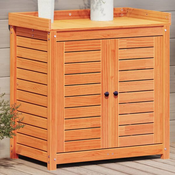 vidaXL Ruukutuspöytä hyllyllä ruskea 82,5x50x86,5 cm täysi mänty