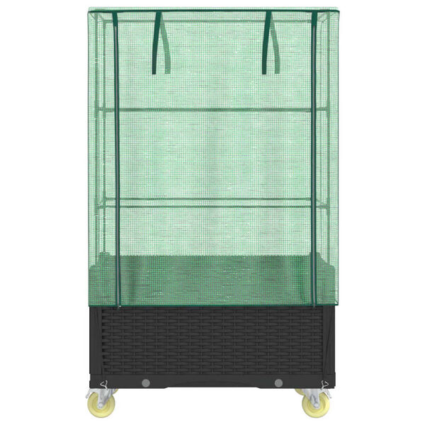 vidaXL Kukkalaatikko suoja ja py&ouml;r&auml;t rottinkityyli 80x50x182 cm