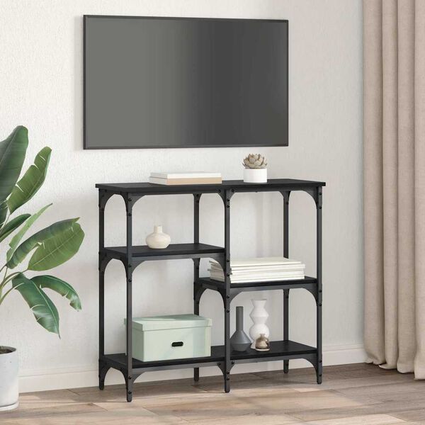 vidaXL Konsolip&ouml;yt&auml; hyllyll&auml; Musta tammi. 80 x 29 x 75 cm Tekninen puu