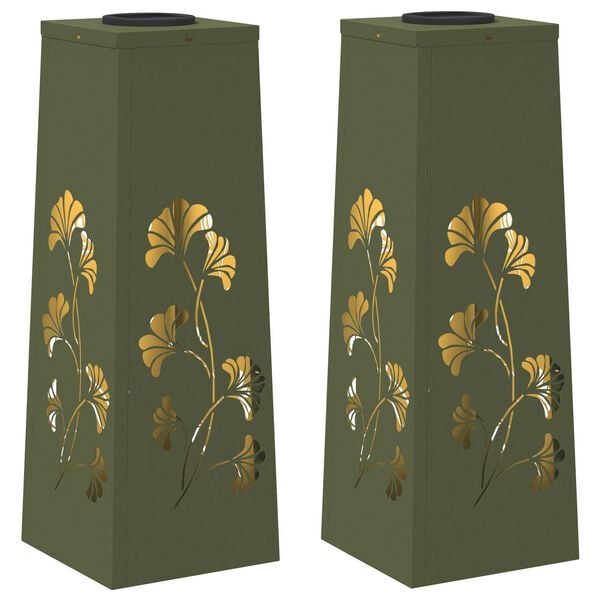 vidaXL Aurinko LED-polkuvalo 2 pcs Oliivivihre&auml; Kylm&auml;valssattu ter&auml;s