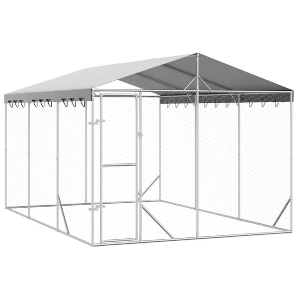 vidaXL Koiran ulkoh&auml;kki katolla hopea 3x4,5x2,5 m galvanoitu ter&auml;s