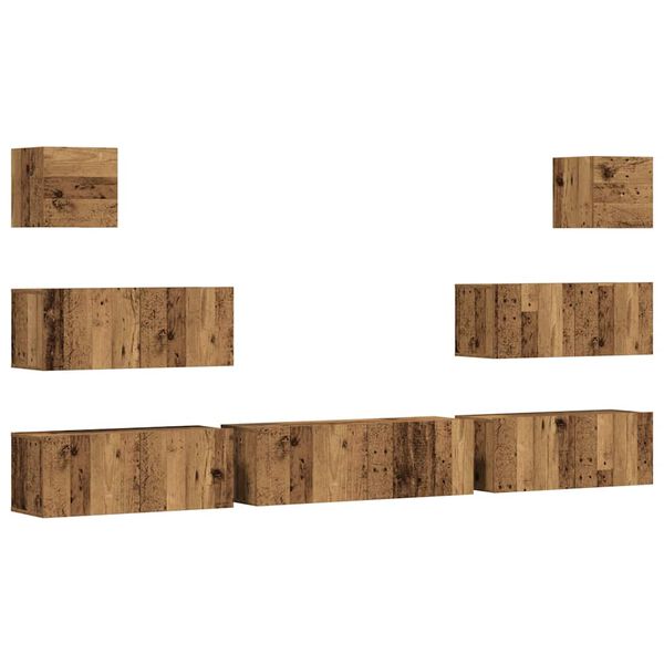 vidaXL 7-osainen TV-kaappisarja sein&auml;kiinnitett&auml;v&auml; vanhaa puuta