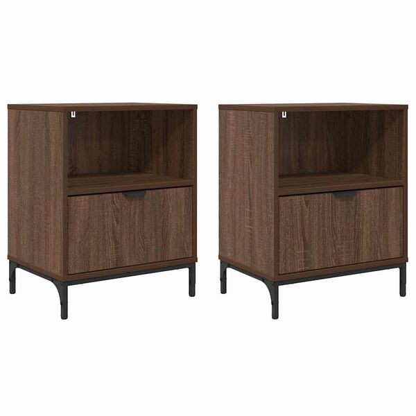 vidaXL Y&ouml;p&ouml;yt&auml;kaappi 2 pcs Ruskea tammi 49 x 36 x 61 cm Tekninen puu