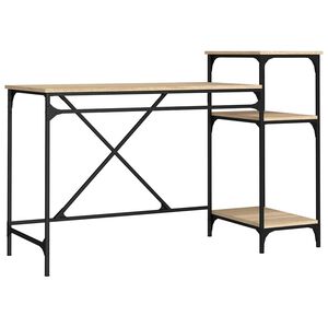vidaXL Ty&ouml;p&ouml;yt&auml; hyllyill&auml; Sonoma-tammi 135x50x90 cm tekninen puu/rauta