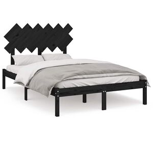 vidaXL S&auml;ngynrunko musta 135x190 cm Double t&auml;ysi puu