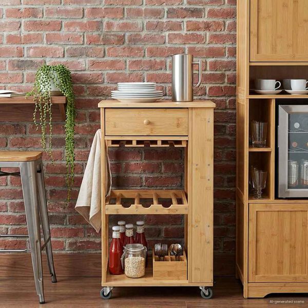 vidaXL Keitti&ouml;vaunu py&ouml;rill&auml; Luonnollinen 47,5 x 36 x 83 cm Bambusta