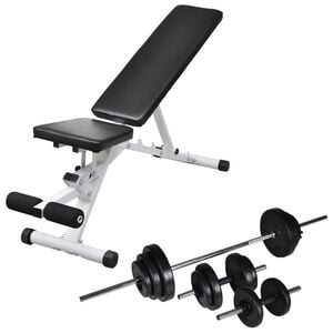 vidaXL Kuntopenkki painotangolla + levy- ja k&auml;sipainosarja 30,5 kg