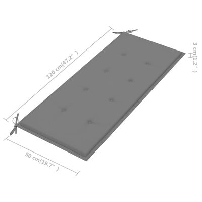 vidaXL Puutarhapenkki harmaat tyyny 120 cm täysi tiikki
