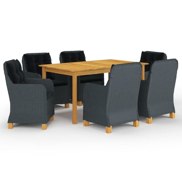 vidaXL 7-osainen Ulkoruokailuryhm&auml; tummanharmaa