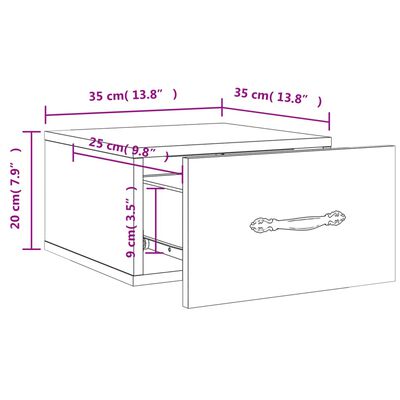 vidaXL Seinäkiinnitettävät yöpöydät 2 kpl Sonoma-tammi 35x35x20 cm