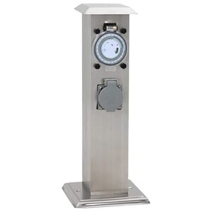 Ruostumaton Ter&auml;s Puutarhan Pistorasiatolppa Ajastimella