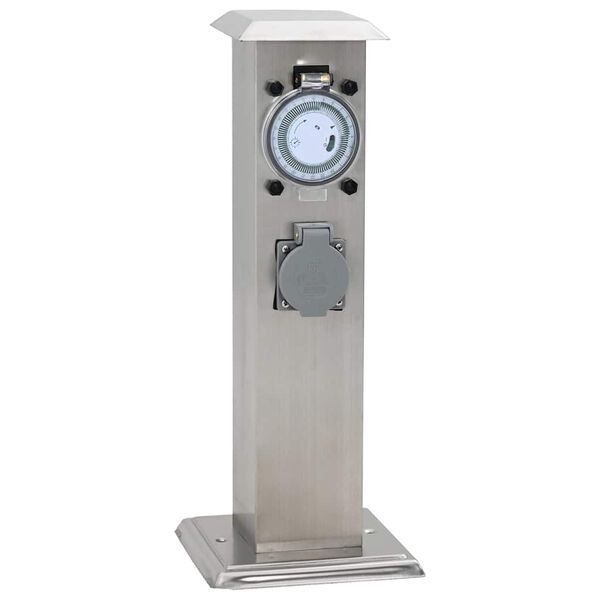 Ruostumaton Ter&auml;s Puutarhan Pistorasiatolppa Ajastimella