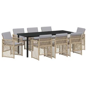 vidaXL Piharuokailu setti 9 pcs Beige polyrottinki