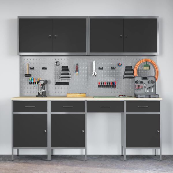 vidaXL Ty&ouml;p&ouml;yt&auml;kaappi lukkoon 10 pcs Musta Kehitetty puu ja ter&auml;s