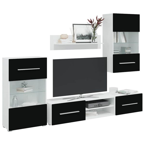 vidaXL TV-kalustekokonaisuus LED-valoilla 5 osaa musta