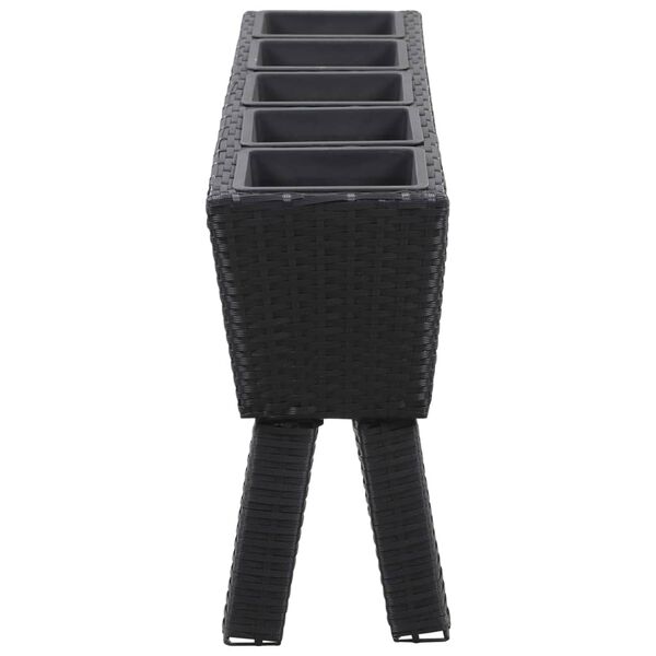 vidaXL Korotettu kukkalaatikko 5 ruukkua 118x25x50cm PE-rottinki musta