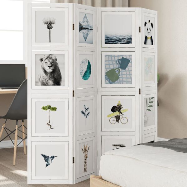 vidaXL 4-Paneelinen tilanjakaja valkoinen täysi keisaripuu