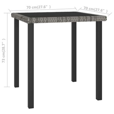 vidaXL Puutarhan ruokapöytä harmaa 70x70x73 cm polyrottinki