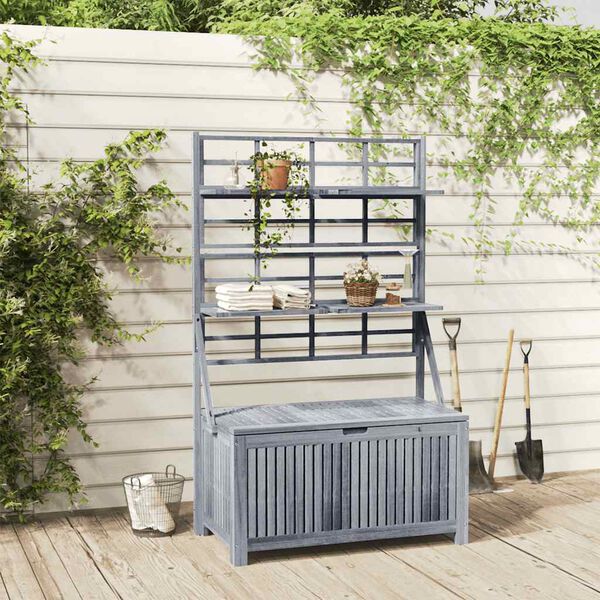 vidaXL Säilytyslaatikko säleiköllä harmaa 99x55x160cm täysi akaasiapuu