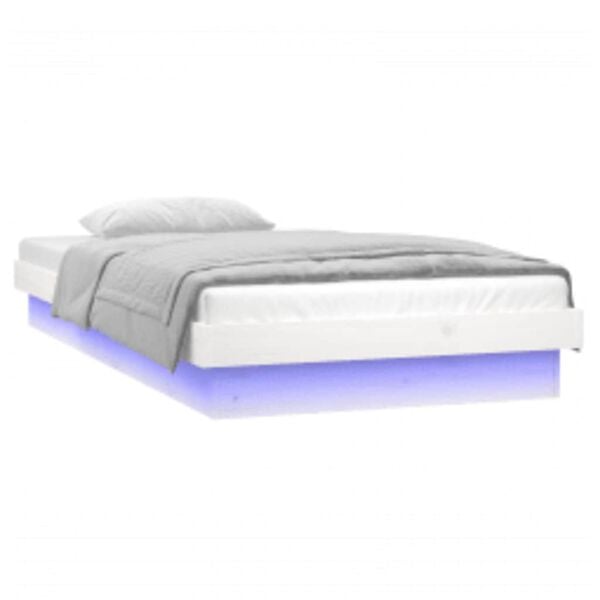 vidaXL S&auml;ngynrunko LED-valoilla valkoinen 90x200 cm t&auml;ysi puu