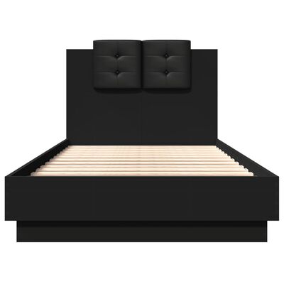 vidaXL Sängynrunko päädyllä ja LED-valoilla musta 75x190 cm