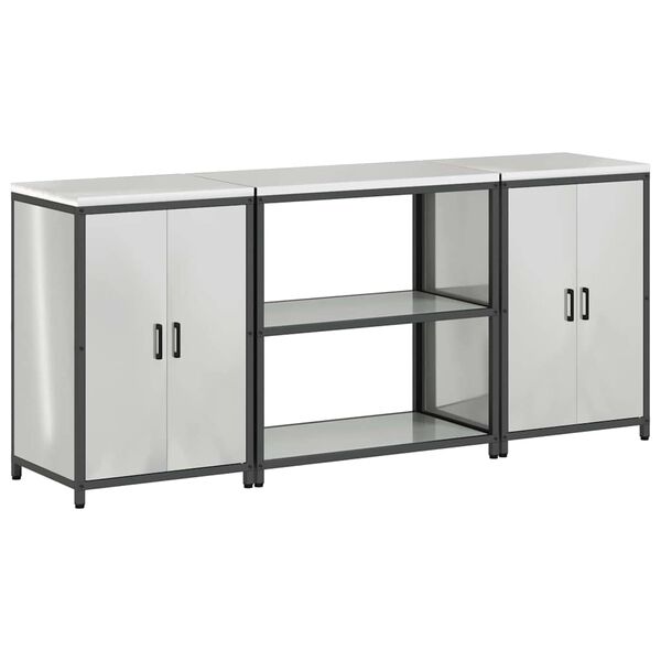 vidaXL Keitti&ouml;n s&auml;ilytyssarja hyllyll&auml; 3 pcs Hopea Galvanoitu ter&auml;s