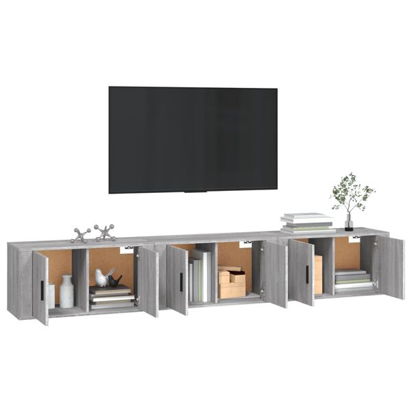 vidaXL Seinäkiinnitettävät TV-kaapit 3 kpl harmaa Sonoma 80x34,5x40 cm
