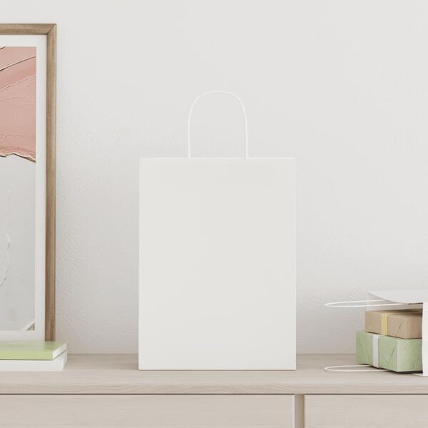 vidaXL Paperikassit 250 kpl kahvoilla valkoinen 26x12x35 cm