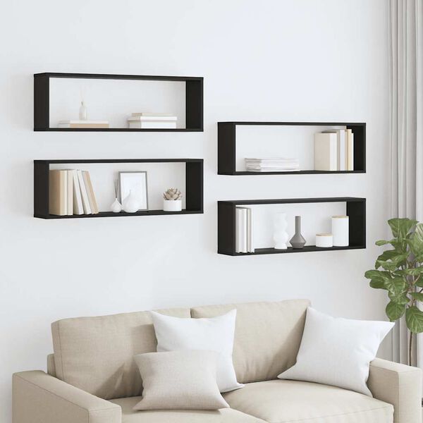 vidaXL Kuutiosein&auml;hyllyt 4 kpl musta 80x15x26,5 cm teknisest&auml; puusta