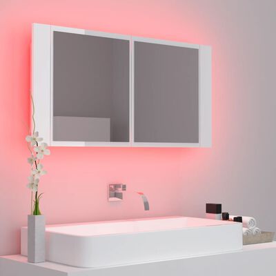 vidaXL Kylpyhuoneen LED peilikaappi korkeak. valk. 90x12x45 cm akryyli
