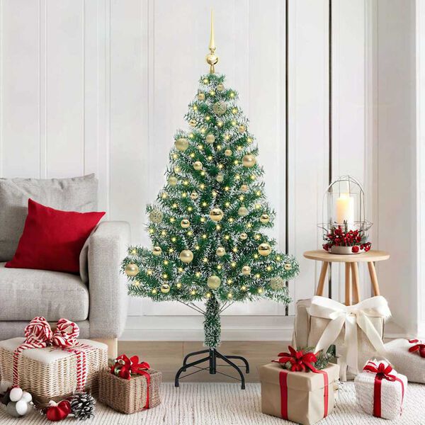 vidaXL Tekoinen joulukuusi lumiflockilla ja LED-valolla 150 cm