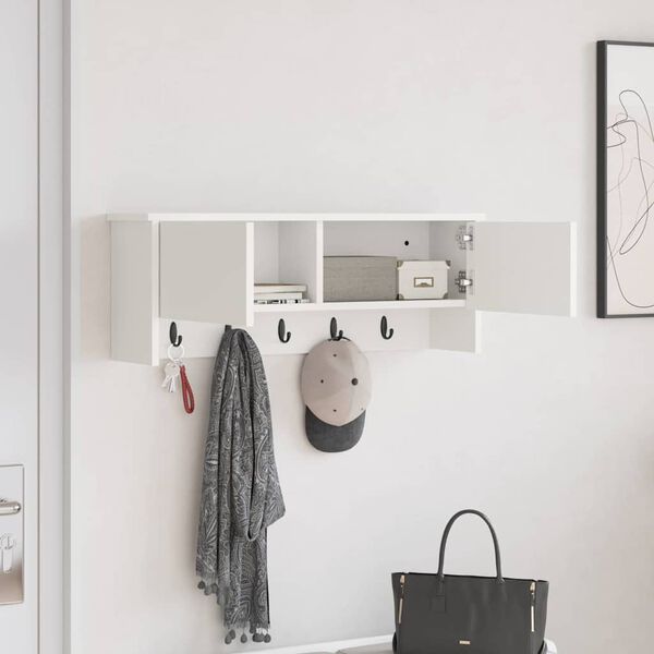 vidaXL Sein&auml;lle asennettava takkihylly Valkoinen 80 x 20 x 30 cm