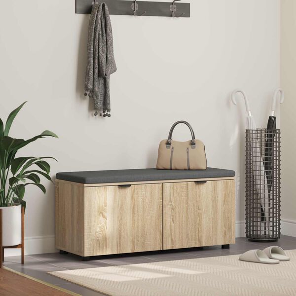 vidaXL Halli penkki tyynyll&auml; ovella Sonoman tammi 100 x 38 x 46 cm