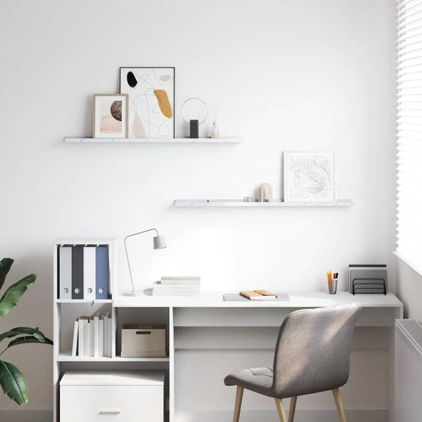 vidaXL Sein&auml;hylly 2 pcs Valkoinen marmori 100 x 9 x 3 cm Tekninen puu